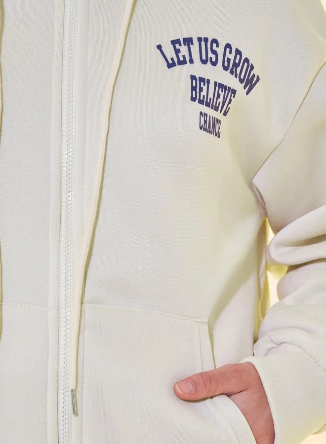 Take Two Text Print Oversized Hooded Jacket