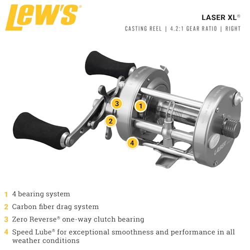 Lew's Laser XL Baitcast Fishing Reel, Size 60 Reel, Right-Hand Retrieve, 4.2:1 Gear Ratio, 4 Bearing System - Image 2