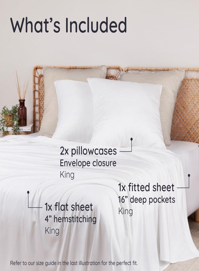 Bambaw King Sheets Set 4pcs - 100% Viscose Derived from Bamboo Sheets King Size Deep Pocket, Fits Up to 16'', Luxury Bedding, Super Soft Sheets King Size, Cooling Sheets King Size (White) - Image 2