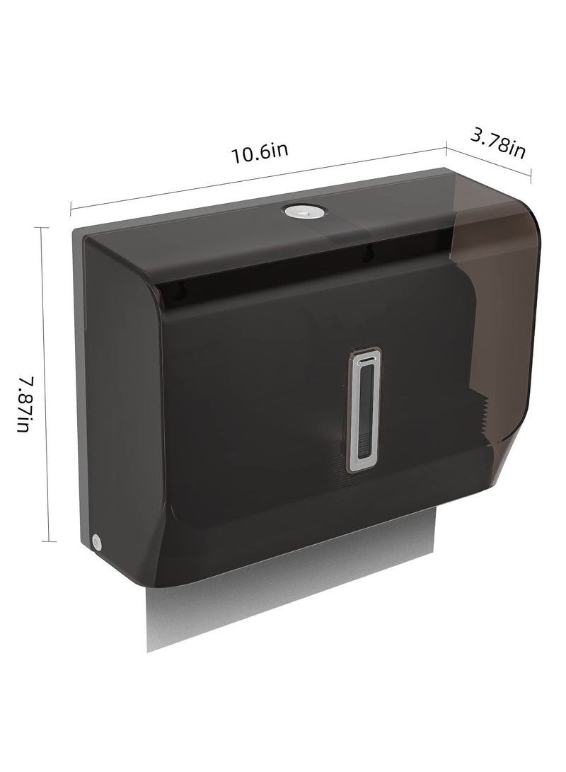Paper Towel Dispenser Wall Mount with Key Lock, Adhesive Multifold C-Fold Hand Dispenser, for Office Bathroom Kitchen and Restaurant Disposable Towels Hangin, Black - Image 2