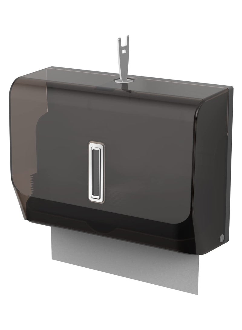 Paper Towel Dispenser Wall Mount with Key Lock, Adhesive Multifold C-Fold Hand Dispenser, for Office Bathroom Kitchen and Restaurant Disposable Towels Hangin, Black - Image 1