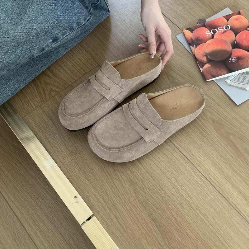 2025 Spring/ Korean Retro Buckle Strap Closed-Toe Women'S Mules With Hidden Wedge For Outdoor And Indoor Wear - Image 1