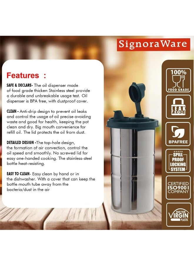 SignoraWare 650 ML Easy Flow Stainless Steel Oil Dispenser Bottle with Lid and Cap | Air-Tight Spill-Proof | Food Grade Pourer Drizzler - Image 5