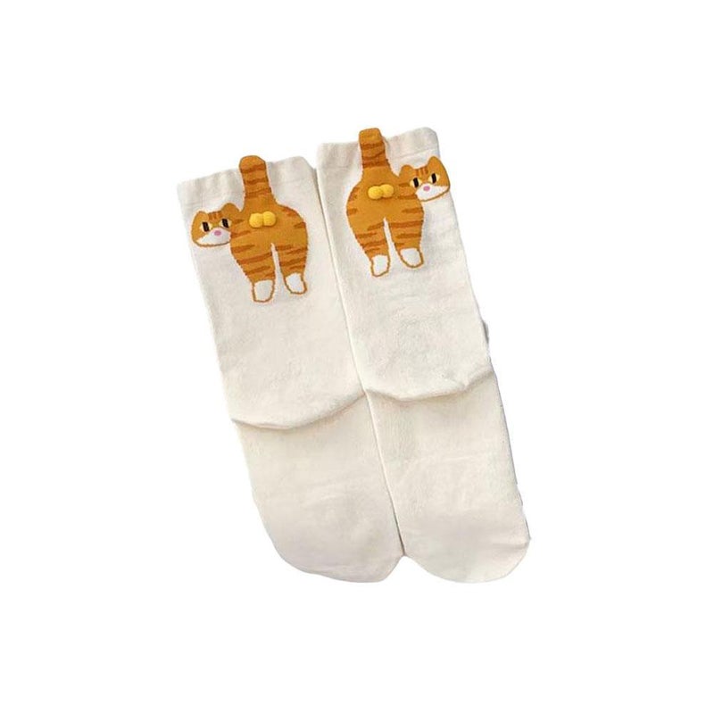 2pcs Summer Abstract 3D Cat Egg Socks Mid-Calf Socks Women's Cute and Funny Cat Japanese Style Long Socks - Image 4