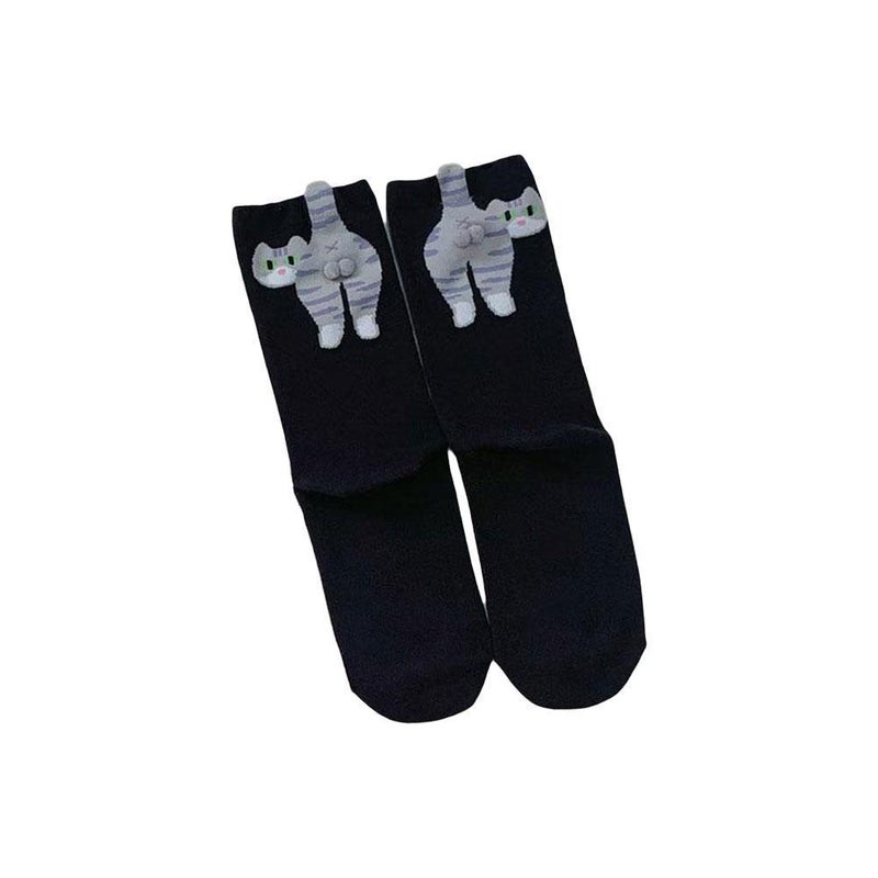 2pcs Summer Abstract 3D Cat Egg Socks Mid-Calf Socks Women's Cute and Funny Cat Japanese Style Long Socks - Image 3