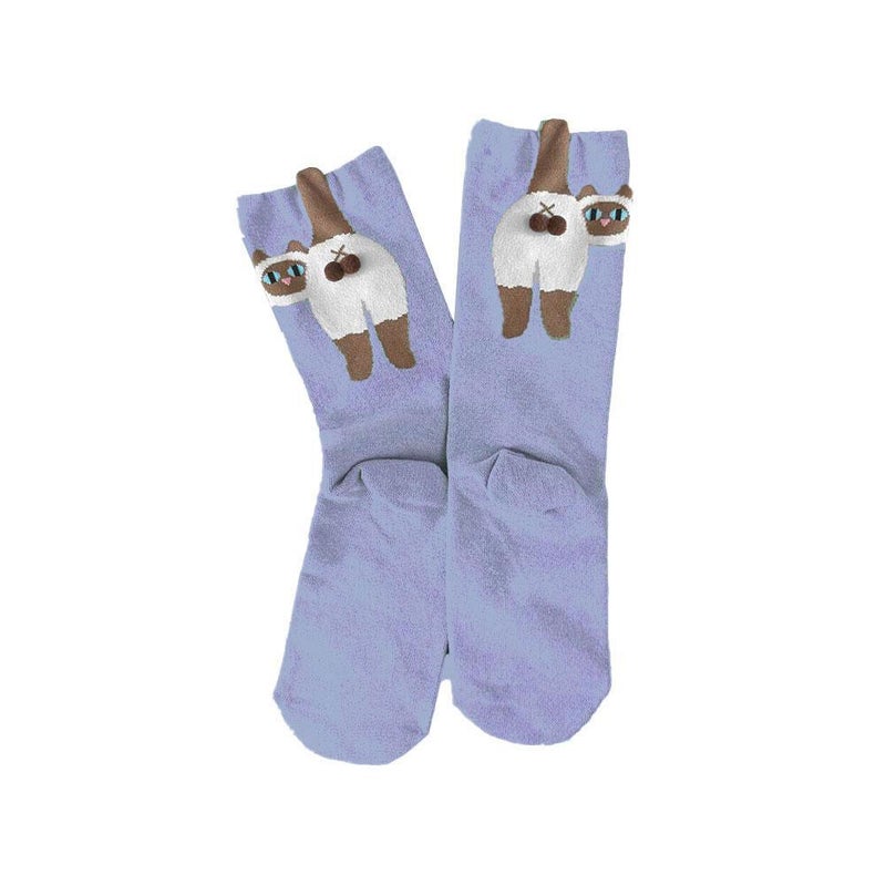 2pcs Summer Abstract 3D Cat Egg Socks Mid-Calf Socks Women's Cute and Funny Cat Japanese Style Long Socks - Image 1