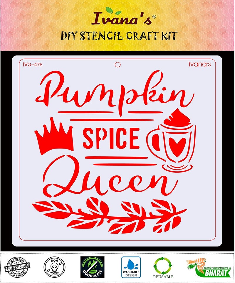 ivana's Ivana's Pumpkin Spice Queen Stencil for Art & Craft, Reusable DIY Decorative Stencil for Painting on Canvas, Fabric, Cloth, Paper, Glass, Furniture and Wall, Size - 6 x 6 inch, IVS-476  - Image 2