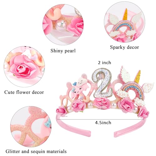 SuPoo 2nd Birthday Headband - Flower Crown for Girls Princess Tiara - Cute 2 Year Old Birthday Party Decorations Accessory - Image 5