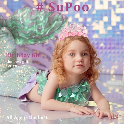 SuPoo 2nd Birthday Headband - Flower Crown for Girls Princess Tiara - Cute 2 Year Old Birthday Party Decorations Accessory - Image 3