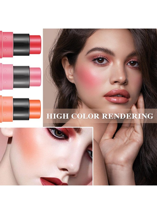 LZYLLS 3 Pcs Cream Blush Stick With Brush,Waterproof Multi Cream Blush Stick Makeup,Lightweight,2 In 1 Multi Stick Blush For Cheeks & Lip Tint & Eyeshadow Makeup,Suitable For All Skin - Image 1