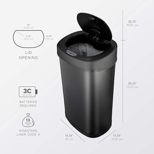 NINESTARS DZT-50-9BK The Original Automatic Motion Sensor Trash Can, 13.2 Gal. / 50 L., Black - Image 3