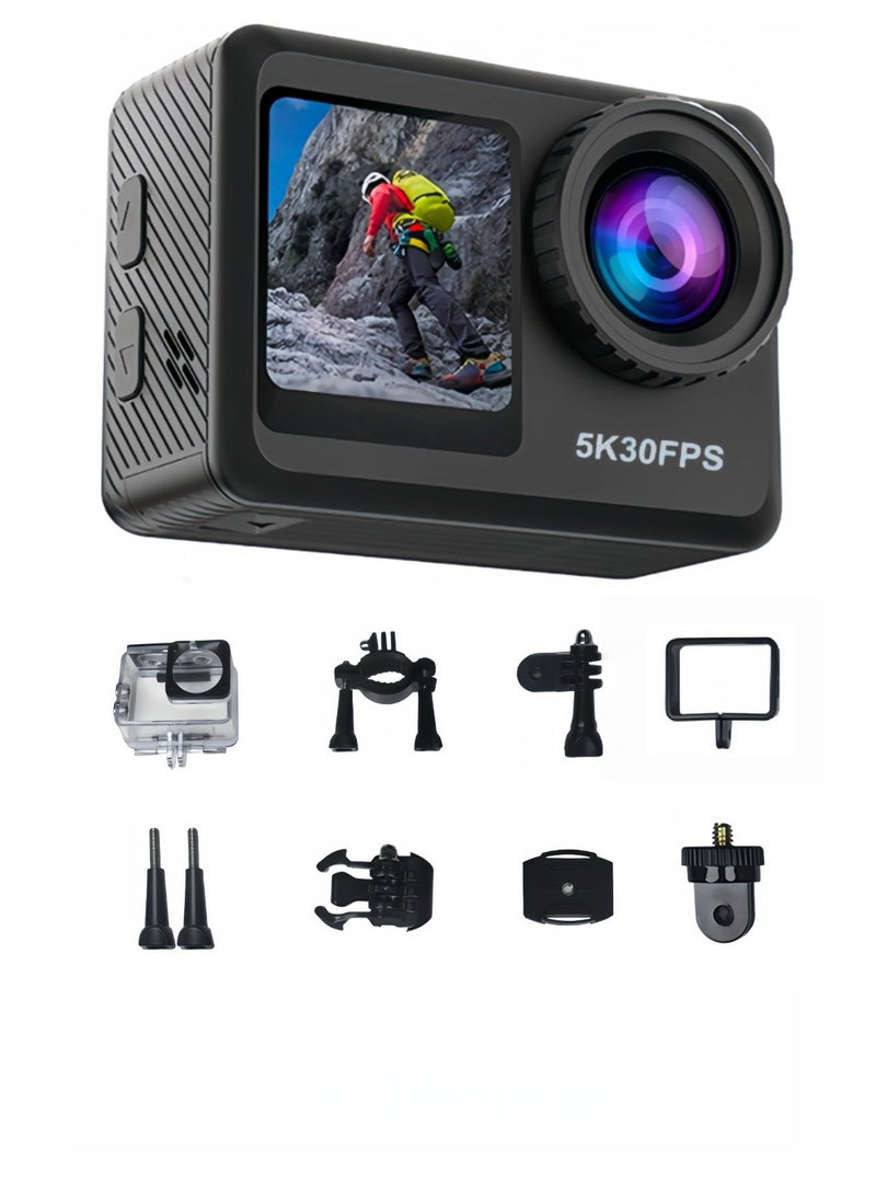 Milatech True 5K Ultra HD Action Camera, WIFI,Touch Screen, Dual Color Screens, Dual Batteies,  Anti-Shake for Cycling & Waterproof for Diving - Image 1