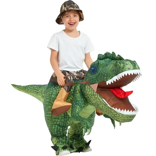 One Casa Inflatable Dinosaur Costume Riding T Rex Air Blow up Funny Party Halloween Costume for Kids (4-6 Yrs) - Image 4