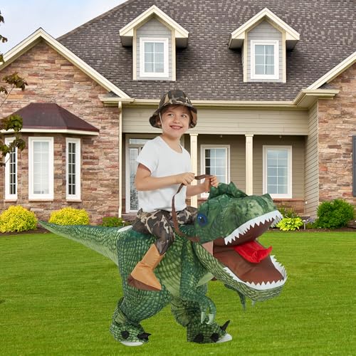 One Casa Inflatable Dinosaur Costume Riding T Rex Air Blow up Funny Party Halloween Costume for Kids (4-6 Yrs) - Image 2
