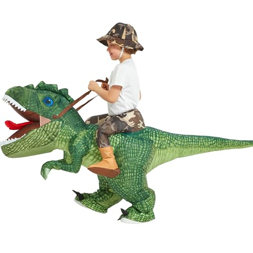 One Casa Inflatable Dinosaur Costume Riding T Rex Air Blow up Funny Party Halloween Costume for Kids (4-6 Yrs) - Image 1