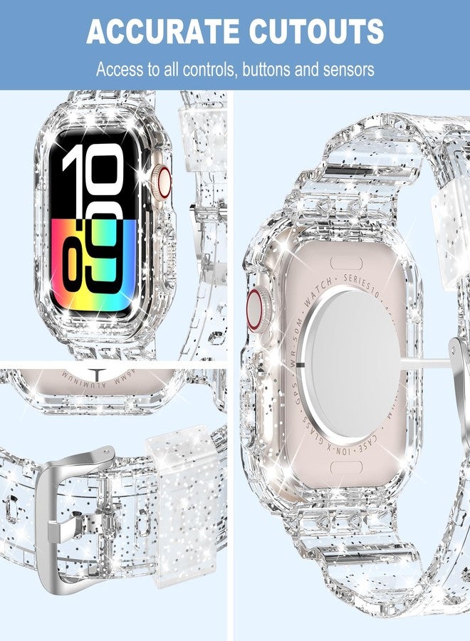 XYF Compatible for Crystal Clear Apple Watch Bands, 45mm 44mm 42mm Bumper Case for Men Women Jelly Sport Case Band for iWatch Ultra 2/1 Series 10 9 8 7 SE 6 5 4 3 2 1 (Glitter Clear, 42/44/45) - Image 4