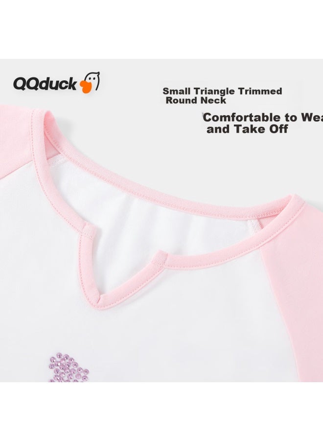 Qq Duck Girls' Short Sleeve T-Shirt Children'S Summer Clothing Student Hot Drilling Top Teenage Clothes Hemming Love White; 150 - Image 5