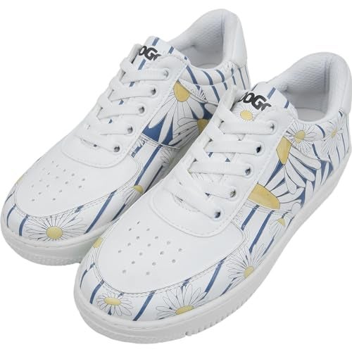 DOGO White Sneakers for Women - Handmade Women's Fashion Sneakers, Vegan Leather and Unique Design Dice Sneakers Daisy Stripes Design, Size 6 - Image 2