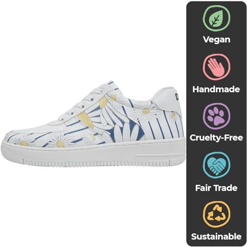 DOGO White Sneakers for Women - Handmade Women's Fashion Sneakers, Vegan Leather and Unique Design Dice Sneakers Daisy Stripes Design, Size 6 - Image 4