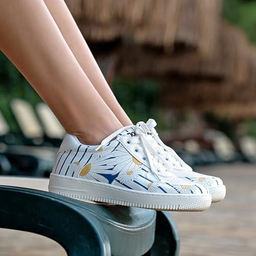 DOGO White Sneakers for Women - Handmade Women's Fashion Sneakers, Vegan Leather and Unique Design Dice Sneakers Daisy Stripes Design, Size 6 - Image 5