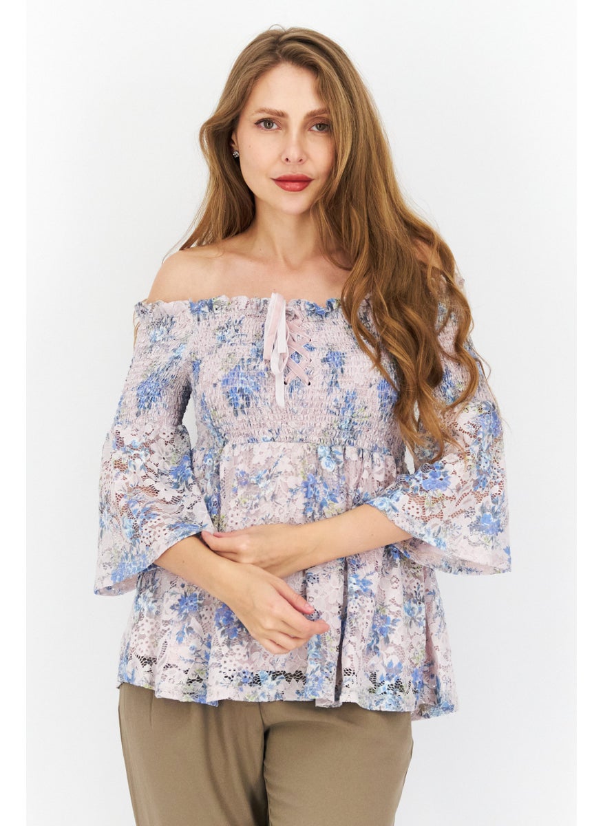 Women Off Shoulder Bell Sleeve Floral Print Top, Peach - pzsku/Z94F4FA391D502120E321Z/45/_/1724350973/18937eb9-3ecb-4076-80bb-443a2dbe68a9