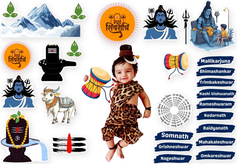 TodFod Shivratri Theme Baby Photography Props Kit - 20+ Unique Photo Booth Props for Baby Shower Decorations, Annaprashan Decoration, Makeup Kit for Kids Girls, Religious Events - Image 1