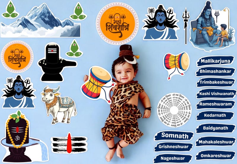 TodFod Shivratri Theme Baby Photography Props Kit - 20+ Unique Photo Booth Props for Baby Shower Decorations, Annaprashan Decoration, Makeup Kit for Kids Girls, Religious Events - Image 3