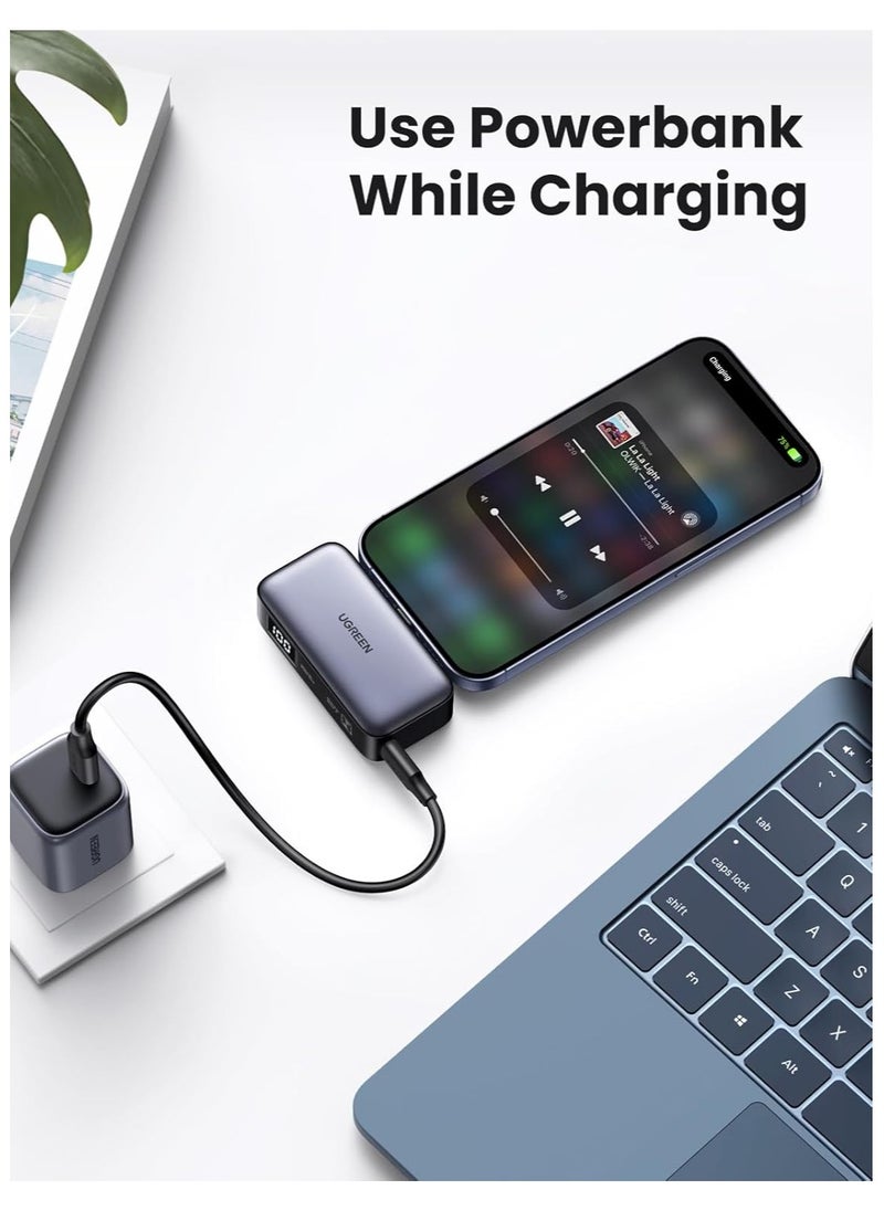 UG - UGREEN Mini Power Bank with Foldable Kickstand | Built-in USB-C Connector, 5,000mAh 22.5W Battery, 2-Port Charger for iPhone 16 Pro Max/16 Plus/15 Pro Max, Galaxy S24 Ultra/S23, Pixel 9 Pro - Image 1