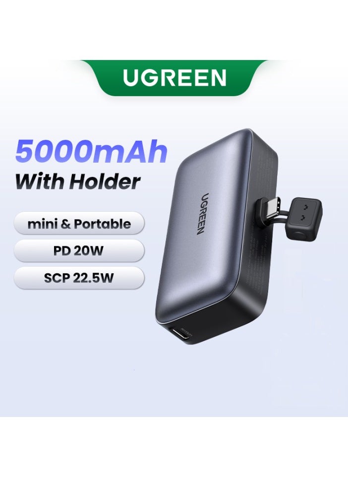 UG - UGREEN Mini Power Bank with Foldable Kickstand | Built-in USB-C Connector, 5,000mAh 22.5W Battery, 2-Port Charger for iPhone 16 Pro Max/16 Plus/15 Pro Max, Galaxy S24 Ultra/S23, Pixel 9 Pro - Image 1