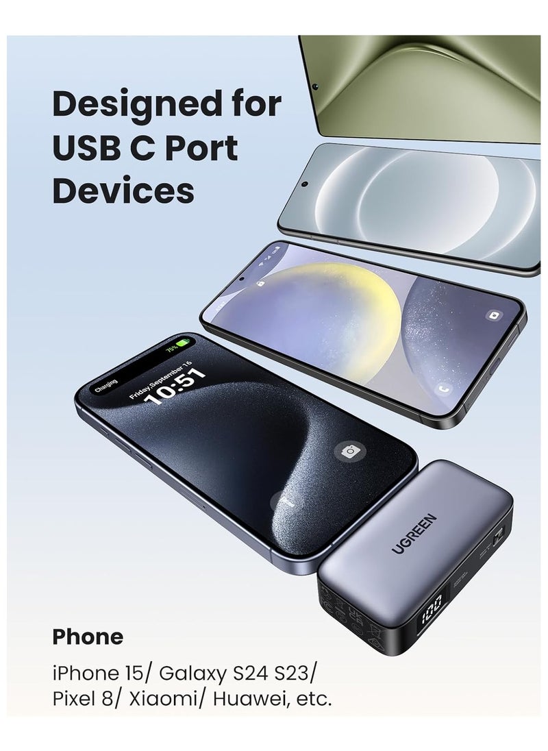 UG - UGREEN Mini Power Bank with Foldable Kickstand | Built-in USB-C Connector, 5,000mAh 22.5W Battery, 2-Port Charger for iPhone 16 Pro Max/16 Plus/15 Pro Max, Galaxy S24 Ultra/S23, Pixel 9 Pro - Image 1