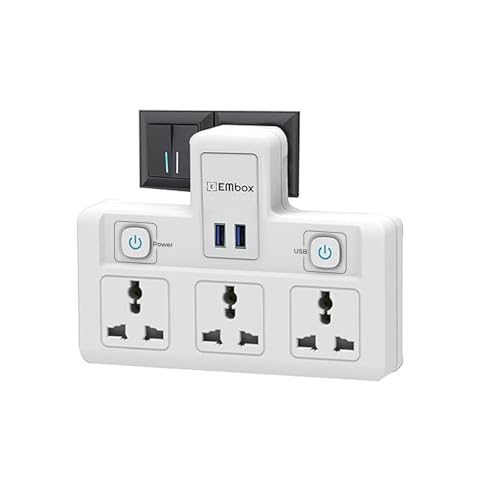 EMBOX Multi Plug Socket with Individual Switch|USB Cordless Extension Board|3 Universal Sockets-Multiplug -1500W - Image 1