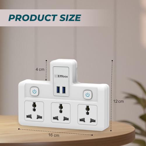 EMBOX Multi Plug Socket with Individual Switch|USB Cordless Extension Board|3 Universal Sockets-Multiplug -1500W - Image 5