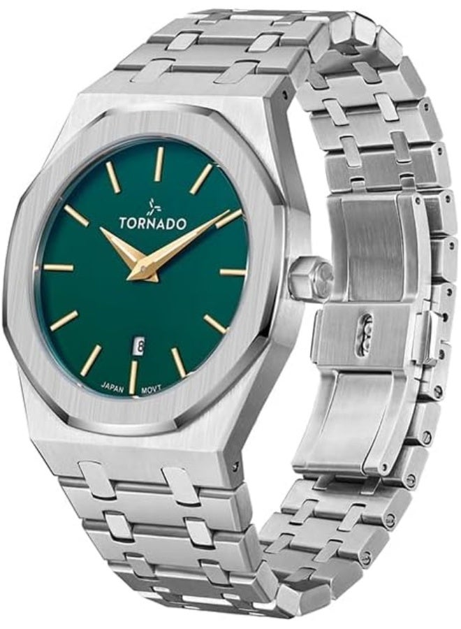 تورنيدو ساعة رجالية بحركة مييوتا ، مينا تناظري وسوار ستانلس ستيل مصقول - -، فضي - Image 2