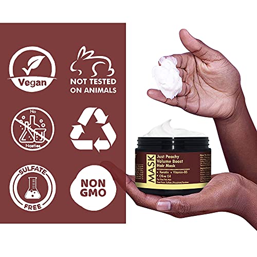 Just Peachy Volume Boost Hair Treatment Mask | Keratin ; Olive Oil & Pro Vitamin B5 | Color Safe | For Fine & Thin Hair | No Sulfate, Paraben, Phosphates | 100% Vegan | 200ml - Image 3