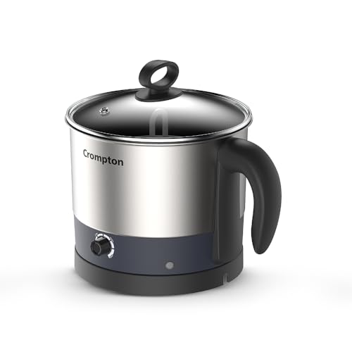 Crompton Multi-Purpose Kettle 1 Ltr Temperature Control Knob | 360-degree swivel base | Robust Stainless Steel Body | LED Indicator | Safety - Auto Shut-Off | Ergonomic Handle | Wide Mouth - Image 1