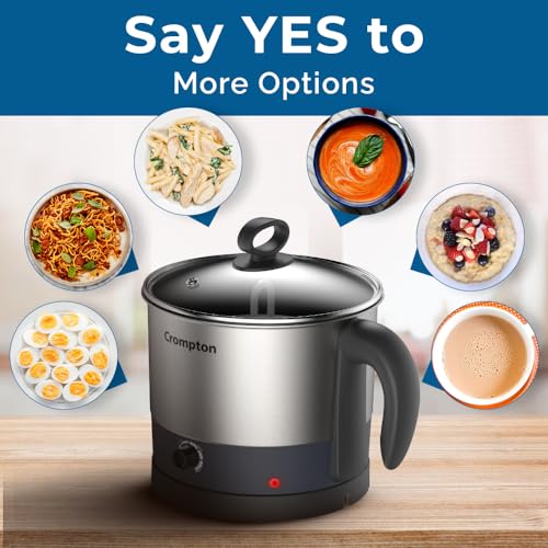 Crompton Multi-Purpose Kettle 1 Ltr Temperature Control Knob | 360-degree swivel base | Robust Stainless Steel Body | LED Indicator | Safety - Auto Shut-Off | Ergonomic Handle | Wide Mouth - Image 4