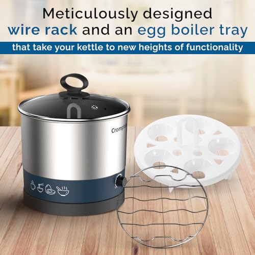 Crompton Multi-Purpose Kettle 1 Ltr Temperature Control Knob | 360-degree swivel base | Robust Stainless Steel Body | LED Indicator | Safety - Auto Shut-Off | Ergonomic Handle | Wide Mouth - Image 5