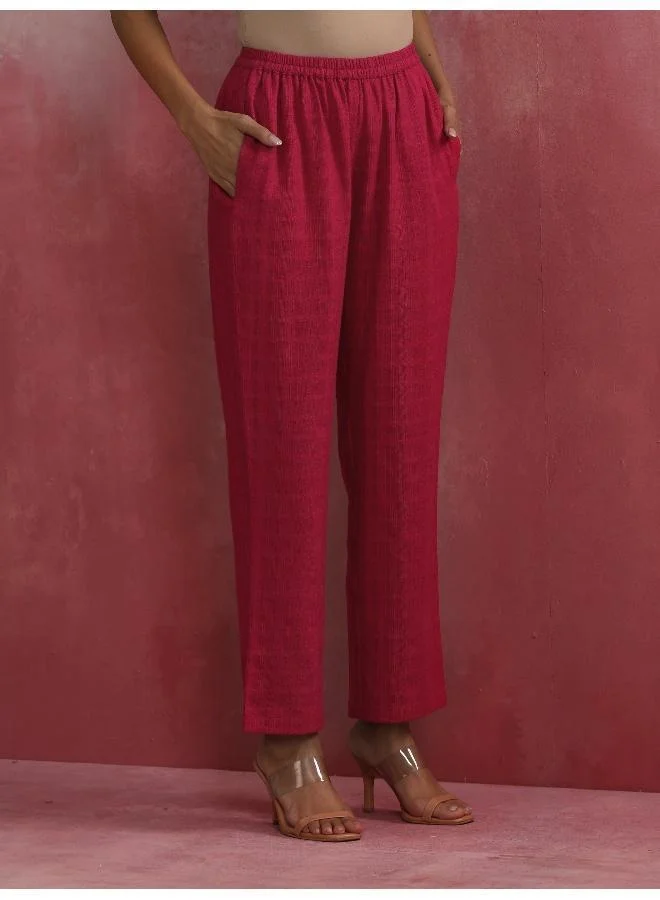 trueBrowns Magenta Cotton Dobby Kurta Set