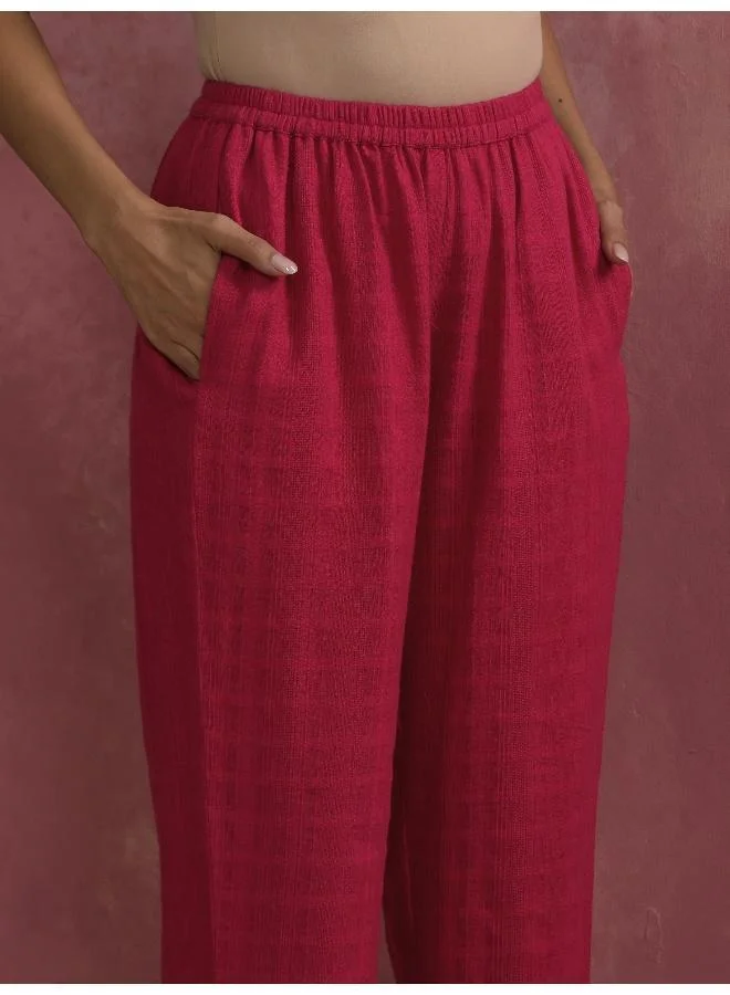 trueBrowns Magenta Cotton Dobby Kurta Set