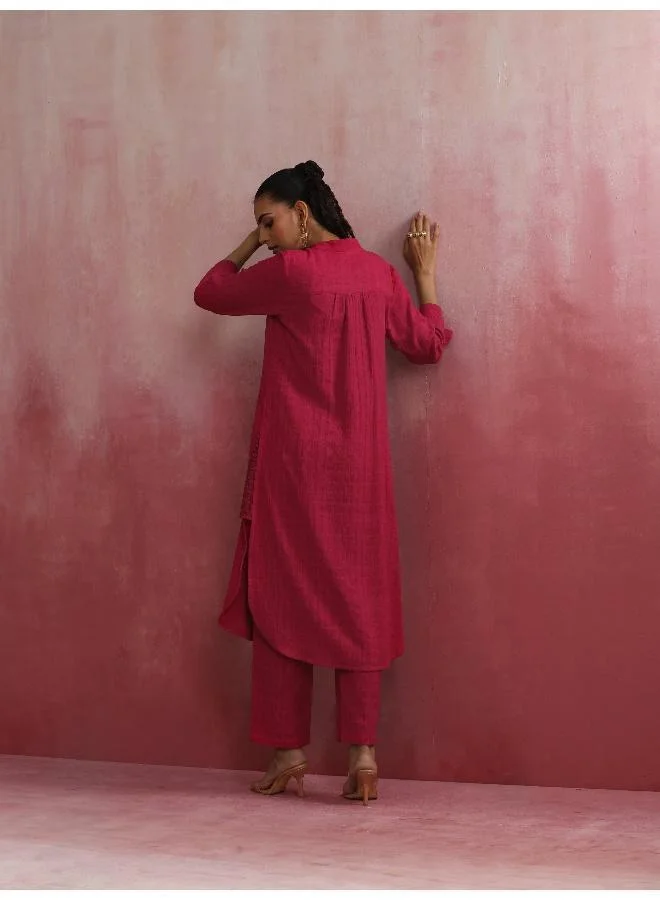 trueBrowns Magenta Cotton Dobby Kurta Set
