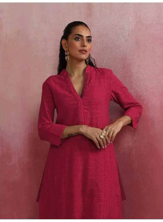 trueBrowns Magenta Cotton Dobby Kurta Set