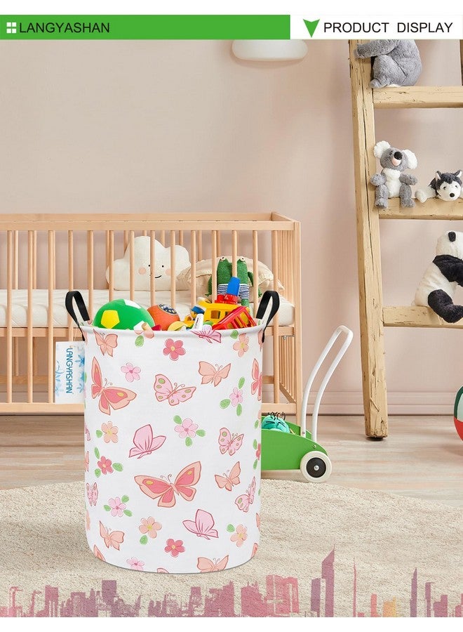 LANGYASHAN Laundry Basket Canvas Fabric Collapsible Organizer Basket for Storage Bin Toy Bins Gift Baskets Bedroom Clothes Children Nursery Hamper (Pink Butterfly) - Image 5
