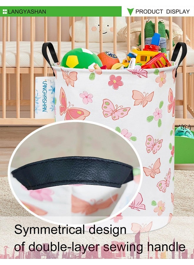 LANGYASHAN Laundry Basket Canvas Fabric Collapsible Organizer Basket for Storage Bin Toy Bins Gift Baskets Bedroom Clothes Children Nursery Hamper (Pink Butterfly) - Image 3