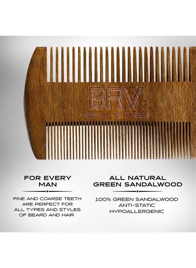BRV MEN Beard & Mustache Comb, 100% Natural Green Sandalwood, Pocket Beard Comb with Carry Case, Wooden Beard Comb for Men For All Types and Styles of Hair & Beard - Image 1