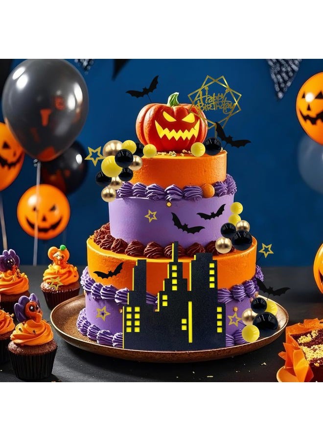 Firleayo 32pcs Bat Cake Topper Bat Themed Cake Decorations Glitter Bats Cupcake Topper Gold Yellow Black Ball Cupcake picks Hero Theme for Boys Men Birthday Party Baby Shower Supplies - Image 5