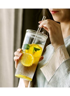 Jingke Glass Large Capacity Lid Straw Coffee Cup Juice Cup Beverage Cup Tea Cup 650ML  - Image 4
