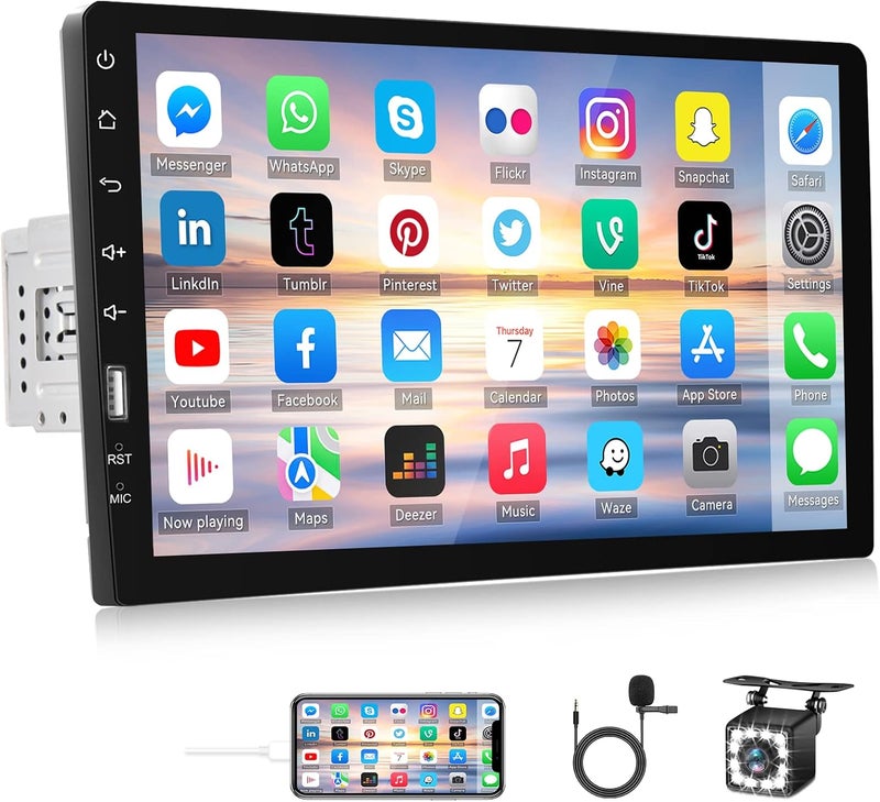 CAMECHO Single Din Car Stereo with Bluetooth, 9 Inch HD Touch Screen, Backup Camera, and External Microphone - Image 1