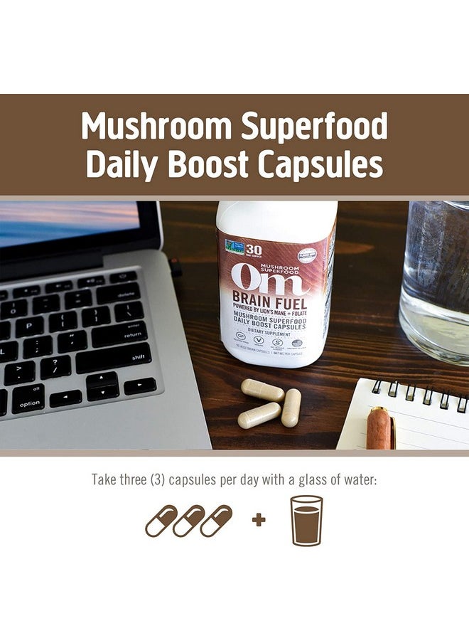 Om Mushroom Superfood - Brain Fuel Mushroom Powder Capsules Superfood Supplement 90 Count 30 Days Lion Mane Reishi Blend Plus Folate Mental Clarity Mushroom Supplement - Image 1