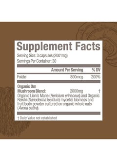 Om Mushroom Superfood Brain Fuel Mushroom Powder Capsules Superfood Supplement 90 Count 30 Days Lion Mane Reishi Blend Plus Folate Mental Clarity Mushroom Supplement  - Image 5