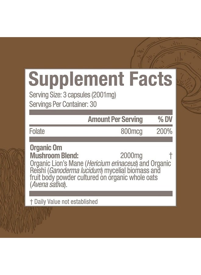 Om Mushroom Superfood - Brain Fuel Mushroom Powder Capsules Superfood Supplement 90 Count 30 Days Lion Mane Reishi Blend Plus Folate Mental Clarity Mushroom Supplement - Image 1